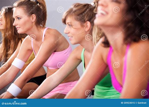 Group of Four People Spinning in Gym Stock Image - Image of class, gorgeous: 20923015