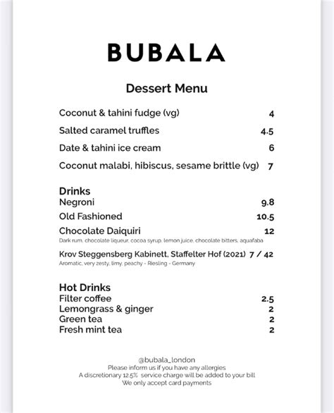 Bubala – Spitalfields London's full menu online