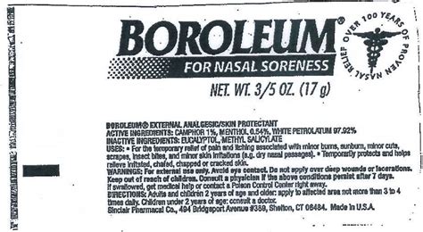 Boroleum for Nasal Soreness (Summit Industries) CAMPHOR (SYNTHETIC) 10mg in 1g, MENTHOL 5.4mg in ...