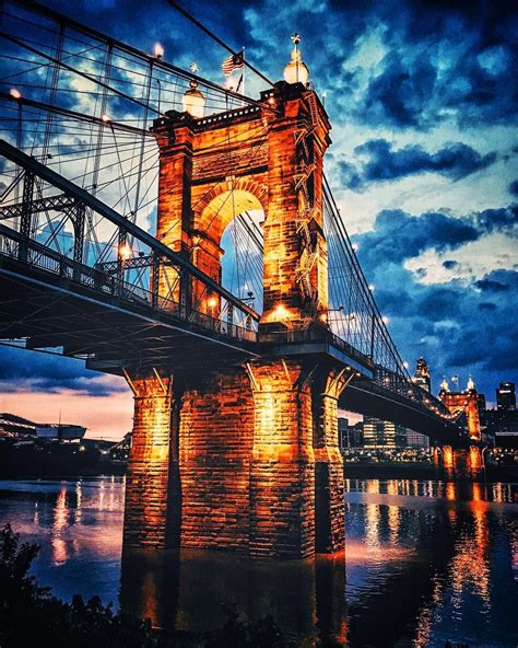 John A. Roebling Suspension Bridge spanning the Ohio River between ...