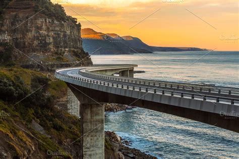 Sunset over the Sea cliff bridge along Australian Pacific ocean ~ Architecture Photos ~ Creative ...