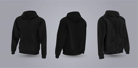 Black men's hooded sweatshirt mockup in front, back and side view, isolated on a gray background ...