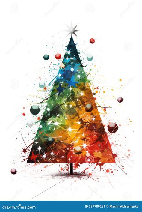 Beautiful Christmas Tree in Watercolor Abstract Style Stock ...