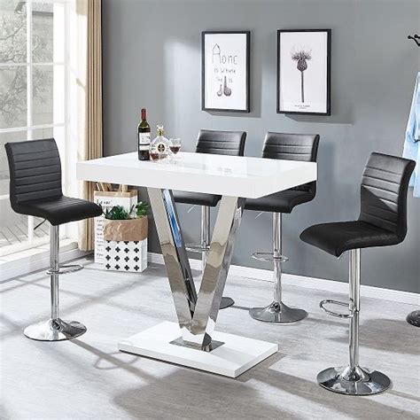 Vienna Bar Table In White Gloss And 4 Ripple Black Bar Stools | Furniture in Fashion | Modern ...