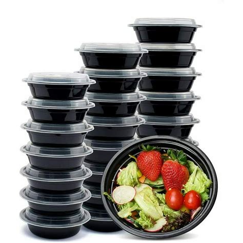 16oz Meal Prep 6" Round Food Containers with Lids, Microwavable Plastic ...