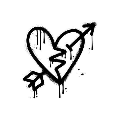 Broken heart shape with arrow. Black paint urban graffiti vector illustration. Textured isolated ...