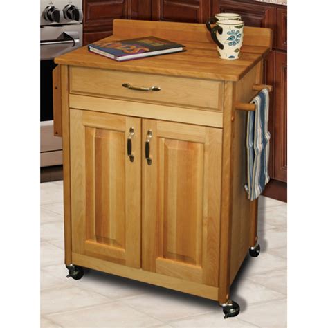 Catskill Craftsmen Butcher Block Cart with Backsplash and Raised Panel Doors Model 61532