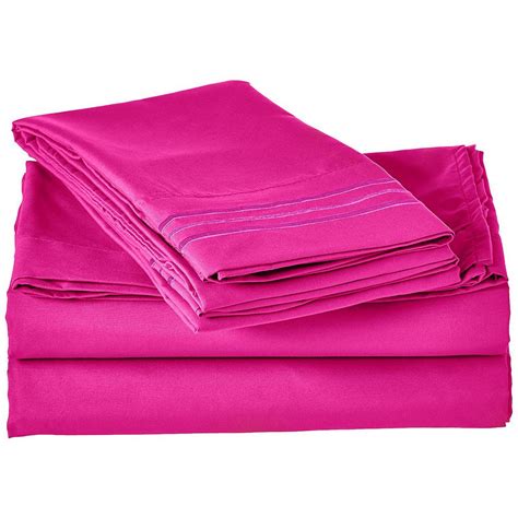 Elegant Comfort 1500 Series 4-Piece Pink Triple Marrow Embroidered Pillowcases Microfiber Full ...