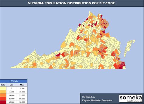Virginia Zip Code Map and Population List in Excel
