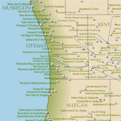 Michigan Golf Courses Map Michigan Map 30x24 | Etsy