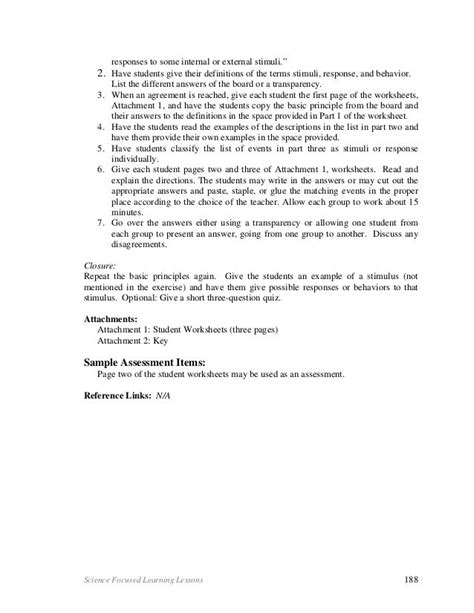 Stimulus and Response Worksheet 2 with Answers