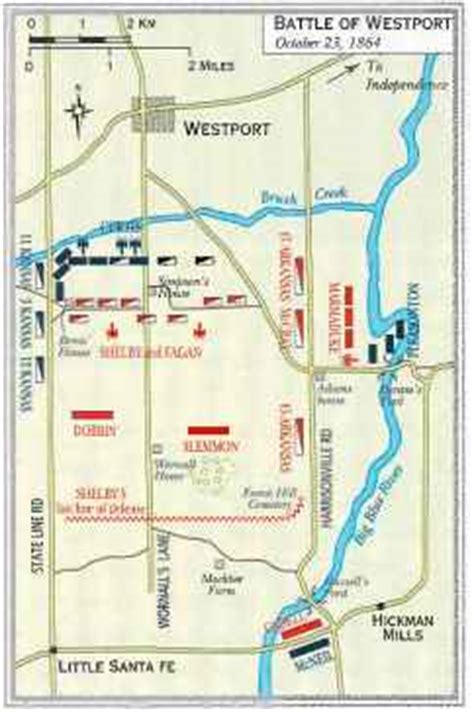 Map Battle Westport - Federal Army - Mine Creek Battlefield