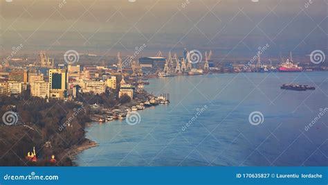 Galati, Romania - January 26, 2020 Galati City and Danube River ...