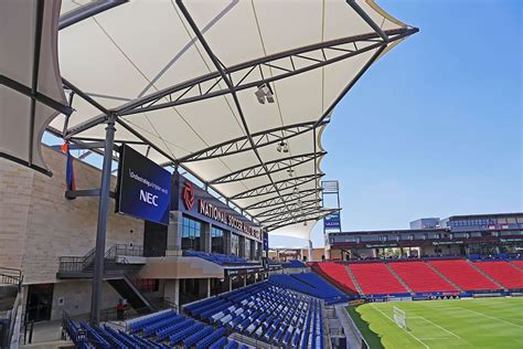 The grandstand tensile membrane structure at Toyota Stadium in Frisco ...