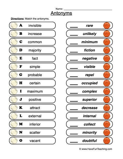 Antonyms Intermediate Matching Worksheet by Teach Simple