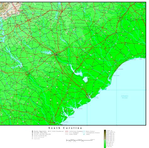 South Carolina Elevation Map