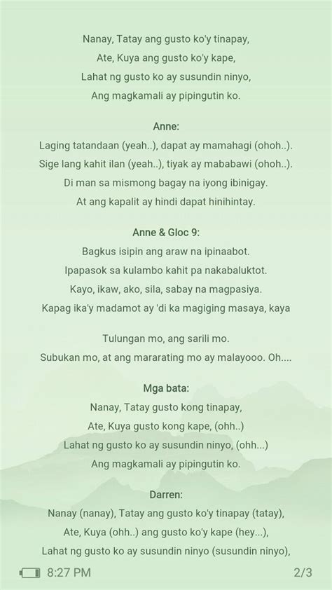 Nanay Tatay Gusto Kong Tinapay Lyrics