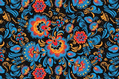 Folk Khokhloma patterns | Seamless patterns, Russian folk art, Colorful aztec pattern