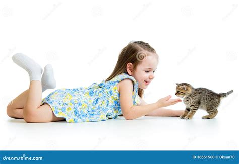 Happy Kid Playing with Cat Kitten Stock Photo - Image of animal, cute ...