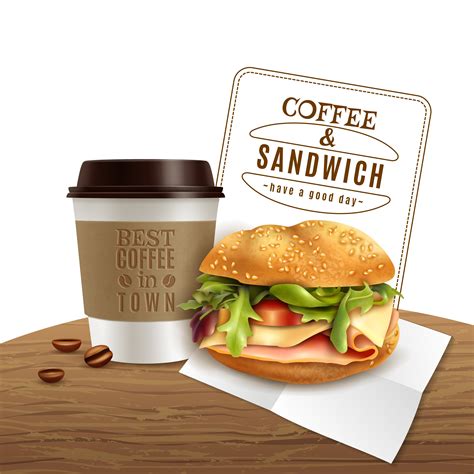 Coffee Sandwich Fast Food Realistic Advertisement 470568 Vector Art at ...