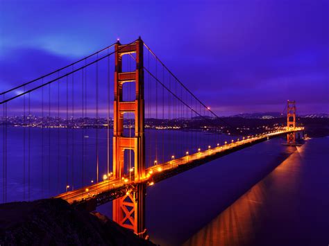 Golden Gate Bridge Blue Night Suspension Bridge In San Francisco California United States 4k ...