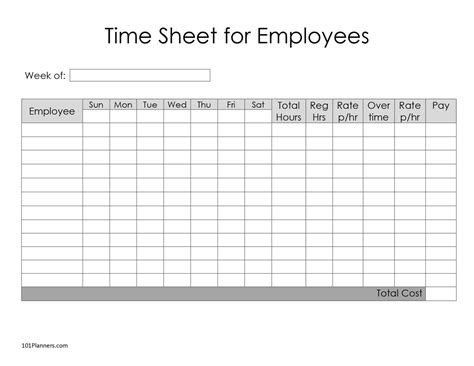 Weekly Timesheet Template For Multiple Employees - Printable Word Searches