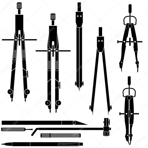 Detailed drafting tools vector silhouettes — Stock Vector © lhfgraphics #14432285