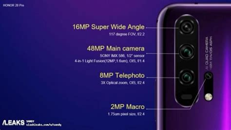 Honor 20 Pro camera specs leak: periscope lens out, macro lens in