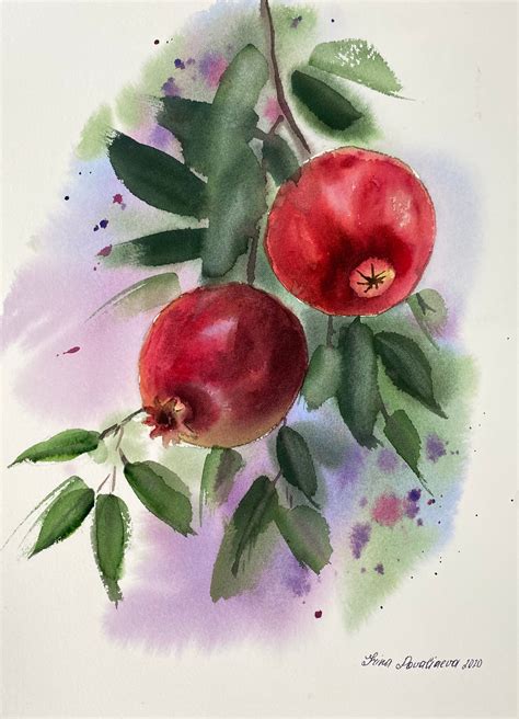 Original watercolor painting with red pomegranate 10 x 14 | Etsy