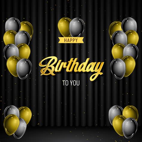 Happy Birthday banner design with balloons confetti and curtain ...