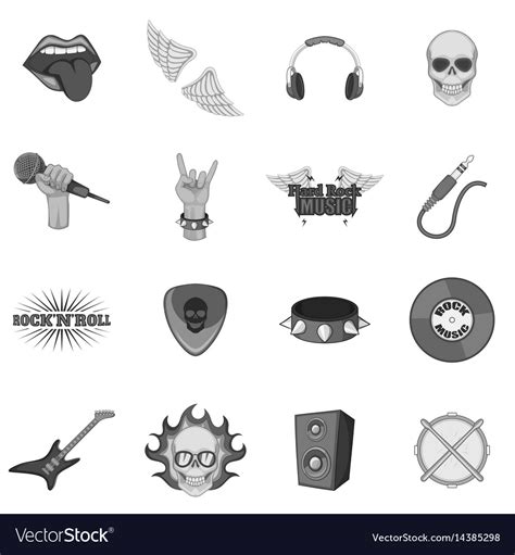 Rock music icons set monochrome Royalty Free Vector Image