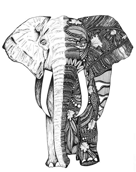 Elephant Print, Zentangle, Elephant Drawing, Art Prints, Black and ...