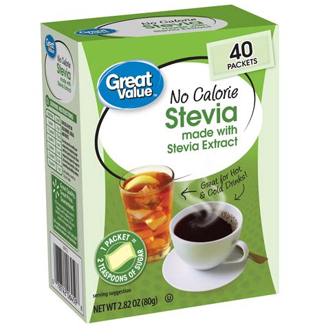 Great Value No Calorie Stevia Sweetener Packets, 40ct Box - Walmart.com ...