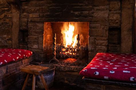 Cosy Fireplace and Log Fire Stock Photo - Image of homey, cold: 133868554