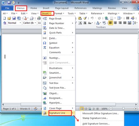 Where is the Signature Line in Word 2007, 2010, 2013, 2016, 2019 and 365