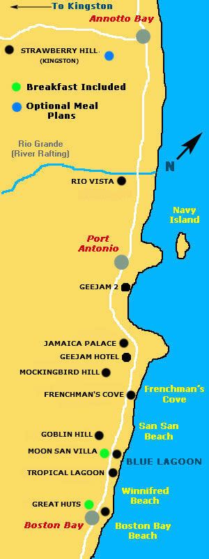 Port Antonio Resort Location Map - JAMAICA ONESTOP