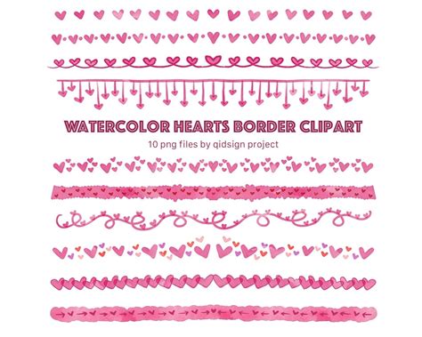 10 Watercolor Heart Border Clipart, Valentine Clipart Png, Heart Frames Png, Hearts Graphic ...