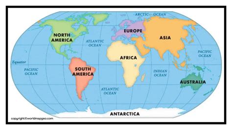 World Map Labeled Simple, Printable with Countries & Oceans