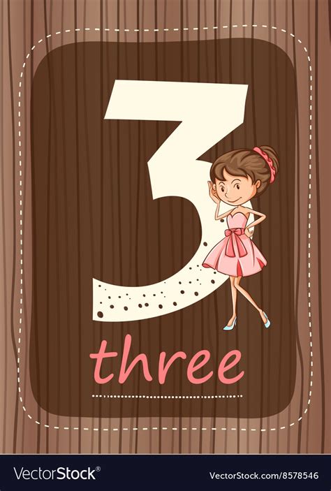 Flashcard number 3 with and word Royalty Free Vector Image