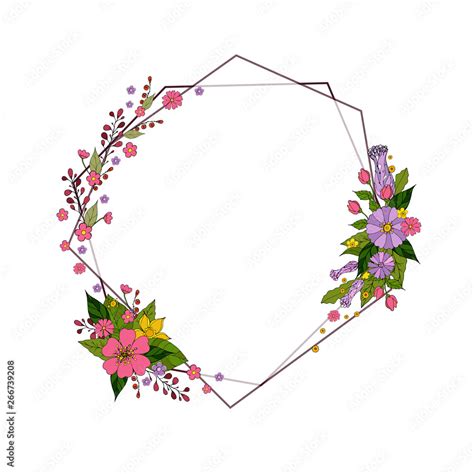 Geometric flowers frame. Vector flowers set. Beautiful wreath. Elegant ...