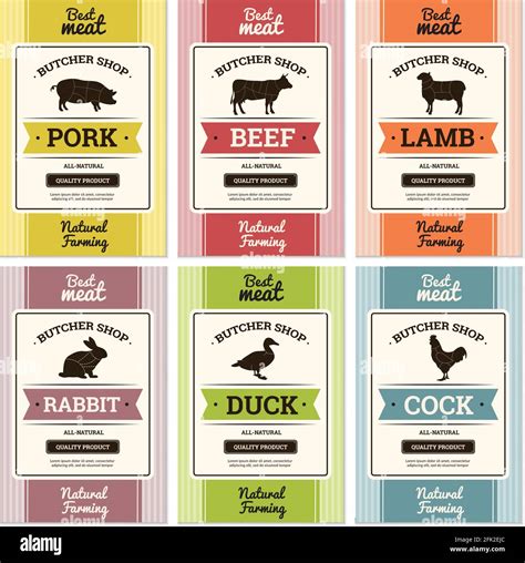 Meat labels. Butcher shop logo and fresh meat stickers or banners with ...