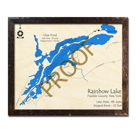 Rainbow Lake, NY 3D Wood Topo Map