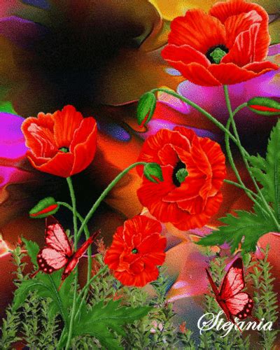 digital painting of red flowers and butterflies