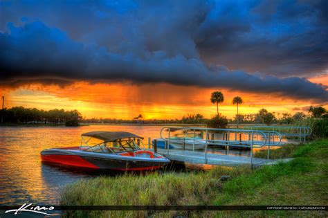 Boat at the Dock Sunset Lake HDR Photography | HDR Photography by Captain Kimo