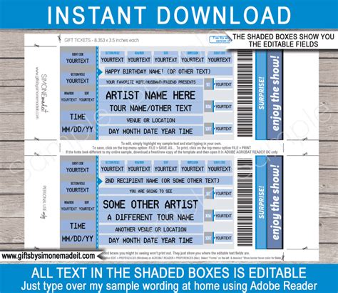 Ticketmaster Concert Ticket Template | Fake Ticket Gift Card