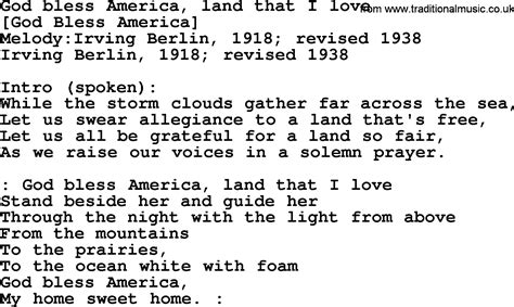 Old American Song - Lyrics for: God Bless America, Land That I Love ...