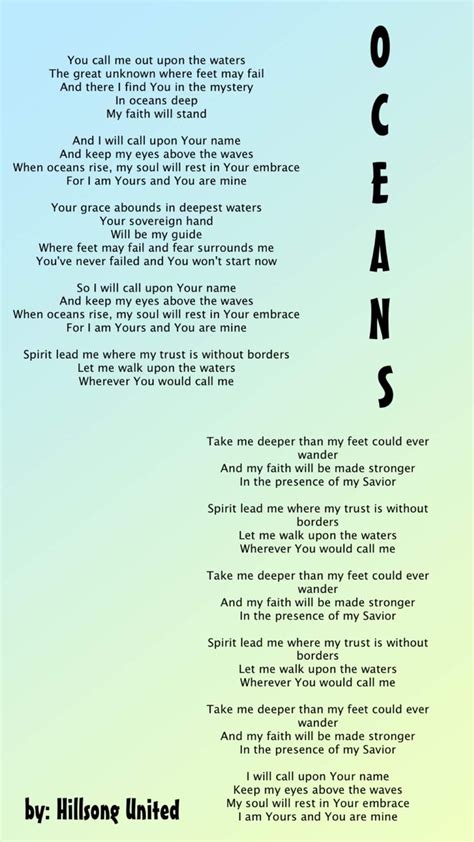 Oceans Lyrics | Christian song lyrics, Worship lyrics, Worship songs lyrics