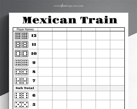 Mexican Train Score Card. Dominos Score Sheet. Mexican Train - Etsy