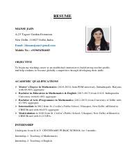 mansi resume teacher.pdf - RESUME MANSI JAIN A-23 Tagore Garden Extension New Delhi- 110027 ...