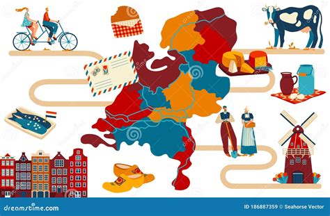 Netherlands Travel Postcard, Main Symbols of Dutch Culture and Sightseeing Landmarks, Vector ...